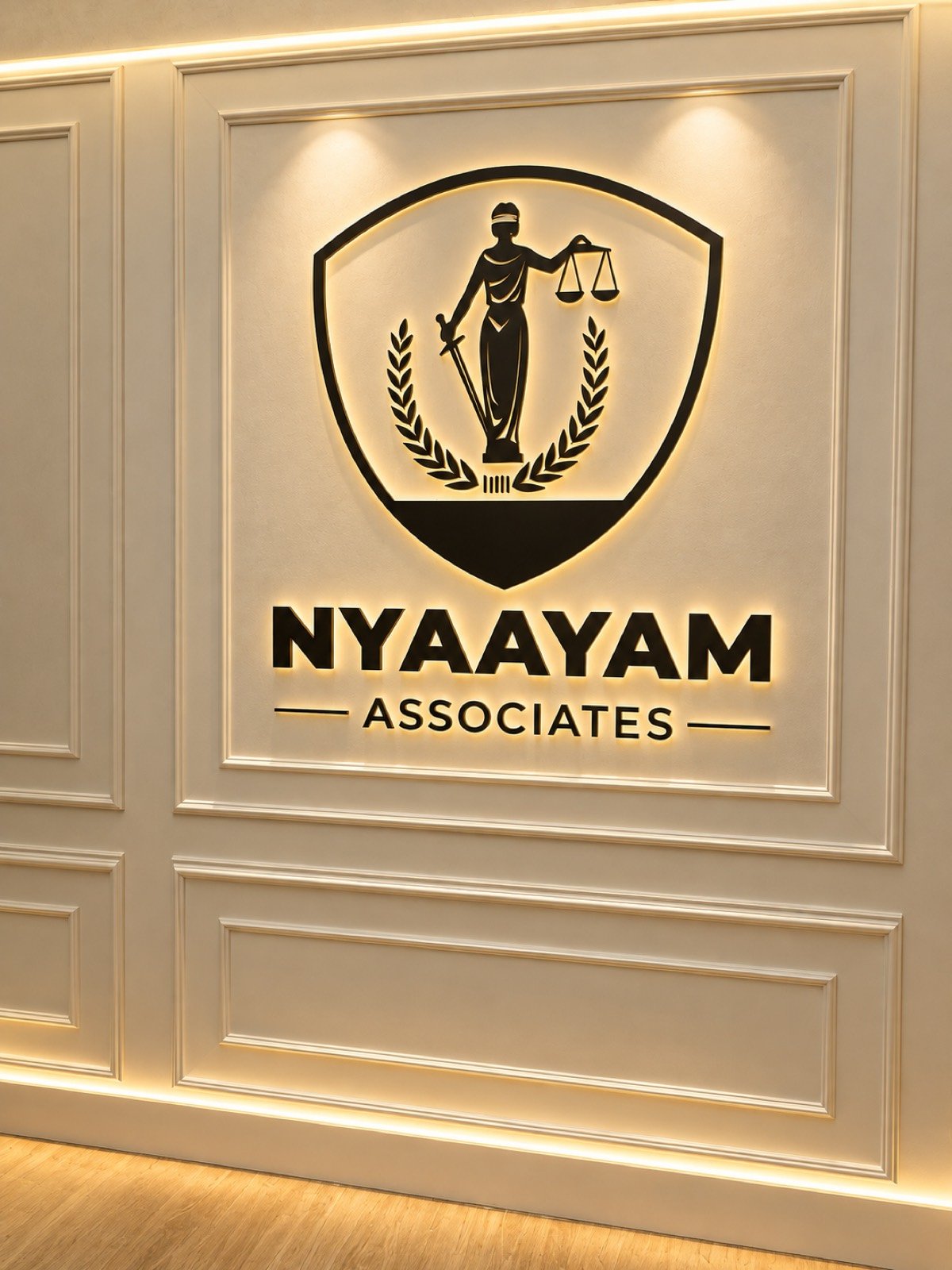 Office reception with a large printed brand wall